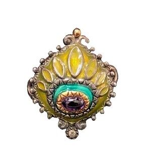 Barbara Bixby 18K Gold 925 Silver Amethyst Enamel Statement Ring Designer